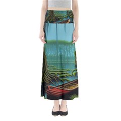 Boat Canoe Swamp Bayou Roots Moss Log Nature Scene Landscape Water Lake Setting Abandoned Rowboat Fi Full Length Maxi Skirt by Posterlux