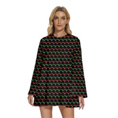 Geometric Pattern Design Line Round Neck Long Sleeve Bohemian Style Chiffon Mini Dress by Maspions