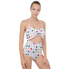 Snails Butterflies Pattern Seamless Scallop Top Cut Out Swimsuit by Maspions