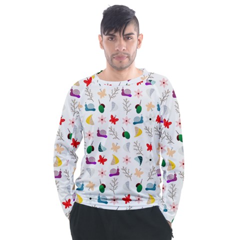 Snails Butterflies Pattern Seamless Men s Long Sleeve Raglan T-shirt by Maspions