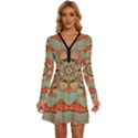 Mandala Floral Decorative Flower Long Sleeve Deep V Mini Dress  View1