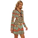 Mandala Floral Decorative Flower Long Sleeve Deep V Mini Dress  View3