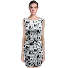 Seamless Pattern With Black White Doodle Dogs Sleeveless Velvet Midi Dress by Grandong