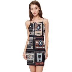 Retro Cameras Old Vintage Antique Technology Wallpaper Retrospective Summer Tie Front Dress by Grandong