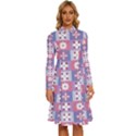 Flower Art Pattern Geometric Long Sleeve Shirt Collar A-Line Dress View1