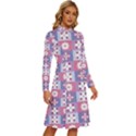 Flower Art Pattern Geometric Long Sleeve Shirt Collar A-Line Dress View3