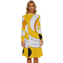 Abstract Pattern Long Sleeve Shirt Collar A-line Dress by Maspions