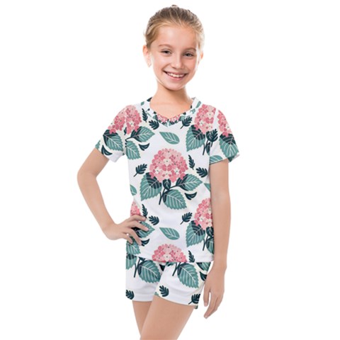 Flowers Hydrangeas Kids  Mesh T-shirt And Shorts Set by Maspions