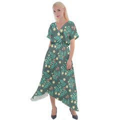 Illustration Pattern Seamless Cross Front Sharkbite Hem Maxi Dress by Maspions