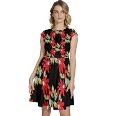 Floral Geometry Cap Sleeve High Waist Dress by Sparkle