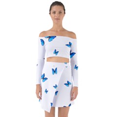 Butterfly-blue-phengaris Off Shoulder Top With Skirt Set by saad11