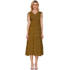 Anstract Gold Golden Grid Background Pattern Wallpaper V-neck Drawstring Shoulder Sleeveless Maxi Dress by Maspions