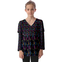 Background Ornamental Pattern Kids  V Neck Casual Top by Maspions