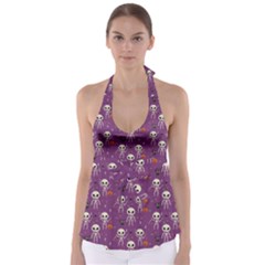 Skull Halloween Pattern Tie Back Tankini Top by Maspions