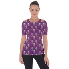 Skull Halloween Pattern Shoulder Cut Out Short Sleeve Top by Maspions