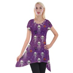 Skull Halloween Pattern Short Sleeve Side Drop Tunic by Maspions