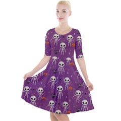 Skull Halloween Pattern Quarter Sleeve A-line Dress by Maspions