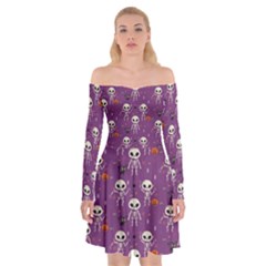 Skull Halloween Pattern Off Shoulder Skater Dress by Maspions