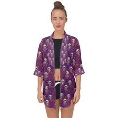 Skull Halloween Pattern Open Front Chiffon Kimono by Maspions