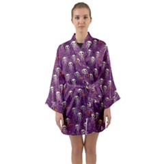 Skull Halloween Pattern Long Sleeve Satin Kimono by Maspions