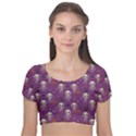 Skull Halloween Pattern Velvet Short Sleeve Crop Top  View1