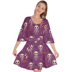 Skull Halloween Pattern Velour Kimono Dress by Maspions