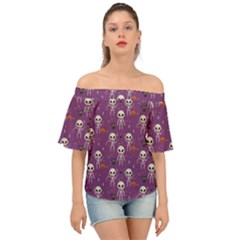 Skull Halloween Pattern Off Shoulder Short Sleeve Top by Maspions