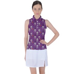 Skull Halloween Pattern Women s Sleeveless Polo T-shirt by Maspions