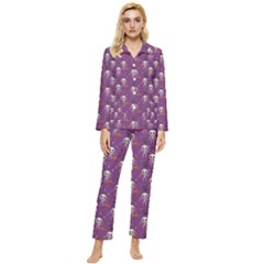 Skull Halloween Pattern Womens  Long Sleeve Velvet Pocket Pajamas Set by Maspions