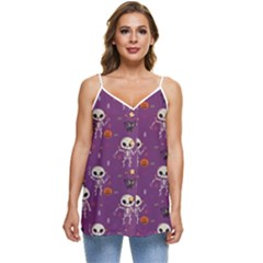 Skull Halloween Pattern Casual Spaghetti Strap Chiffon Top by Maspions