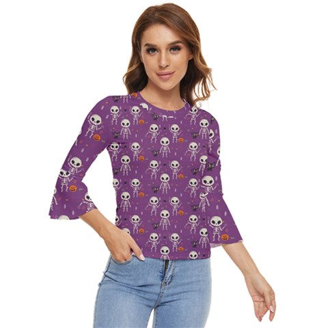 Skull Halloween Pattern Bell Sleeve Top by Maspions