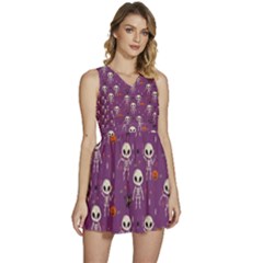 Skull Halloween Pattern Sleeveless High Waist Mini Dress by Maspions