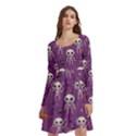 Skull Halloween Pattern Long Sleeve Knee Length Skater Dress With Pockets View3