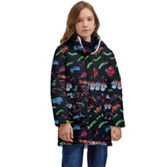 New Year Christmas Background Kids  Hooded Longline Puffer Jacket by Maspions