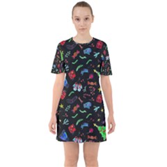 New Year Christmas Background Sixties Short Sleeve Mini Dress by Maspions