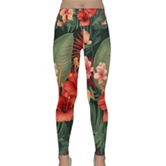 Tropical Flower Bloom Lightweight Velour Classic Yoga Leggings by Maspions