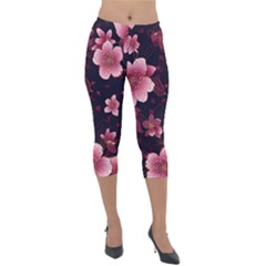 Flower Sakura Bloom Lightweight Velour Capri Leggings  by Maspions