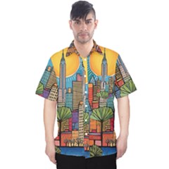 City New York Nyc Skyscraper Skyline Downtown Night Business Urban Travel Landmark Building Architec Men s Hawaii Shirt