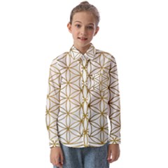 Gold Flower Of Life Sacred Geometry Kids  Long Sleeve Shirt by Maspions