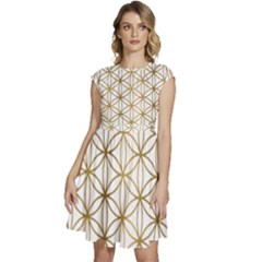 Gold Flower Of Life Sacred Geometry Cap Sleeve High Waist Dress