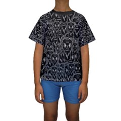 Old Man Monster Motif Black And White Creepy Pattern Kids  Short Sleeve Swimwear by dflcprintsclothing