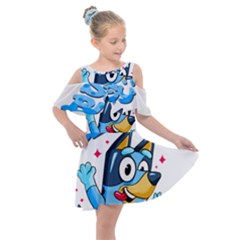 Super Bluey Kids  Shoulder Cutout Chiffon Dress by avitendut