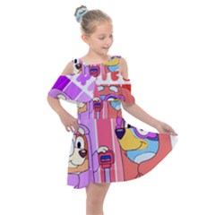 Grannies Bluey Kids  Shoulder Cutout Chiffon Dress by avitendut