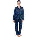 Blue and Black Maori Design Women s Long Sleeve Satin Pajamas Set	 View1