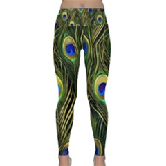 Peacock Pattern Lightweight Velour Classic Yoga Leggings by Maspions