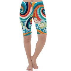 Waves Ocean Sea Abstract Whimsical Cropped Leggings  by Maspions