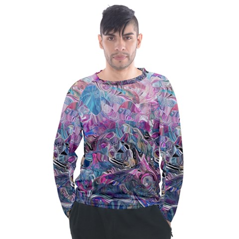 Pink Swirls Blend  Men s Long Sleeve Raglan T-shirt by kaleidomarblingart