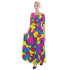 Colorful-graffiti-pattern-blue-background Half Sleeves Maxi Dress by designsbymallika