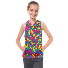 Colorful-graffiti-pattern-blue-background Kids  Sleeveless Hoodie by designsbymallika