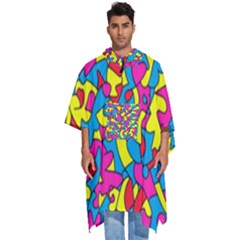 Colorful-graffiti-pattern-blue-background Men s Hooded Rain Ponchos by designsbymallika